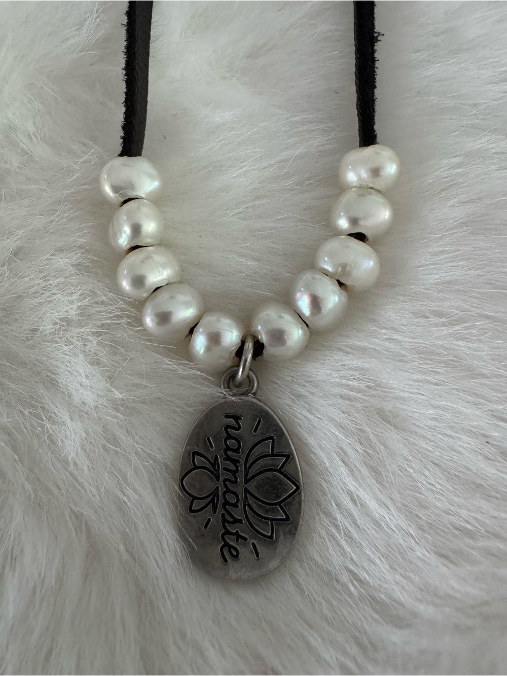 Pearl Bead Necklace with 'Namaste' Pendant